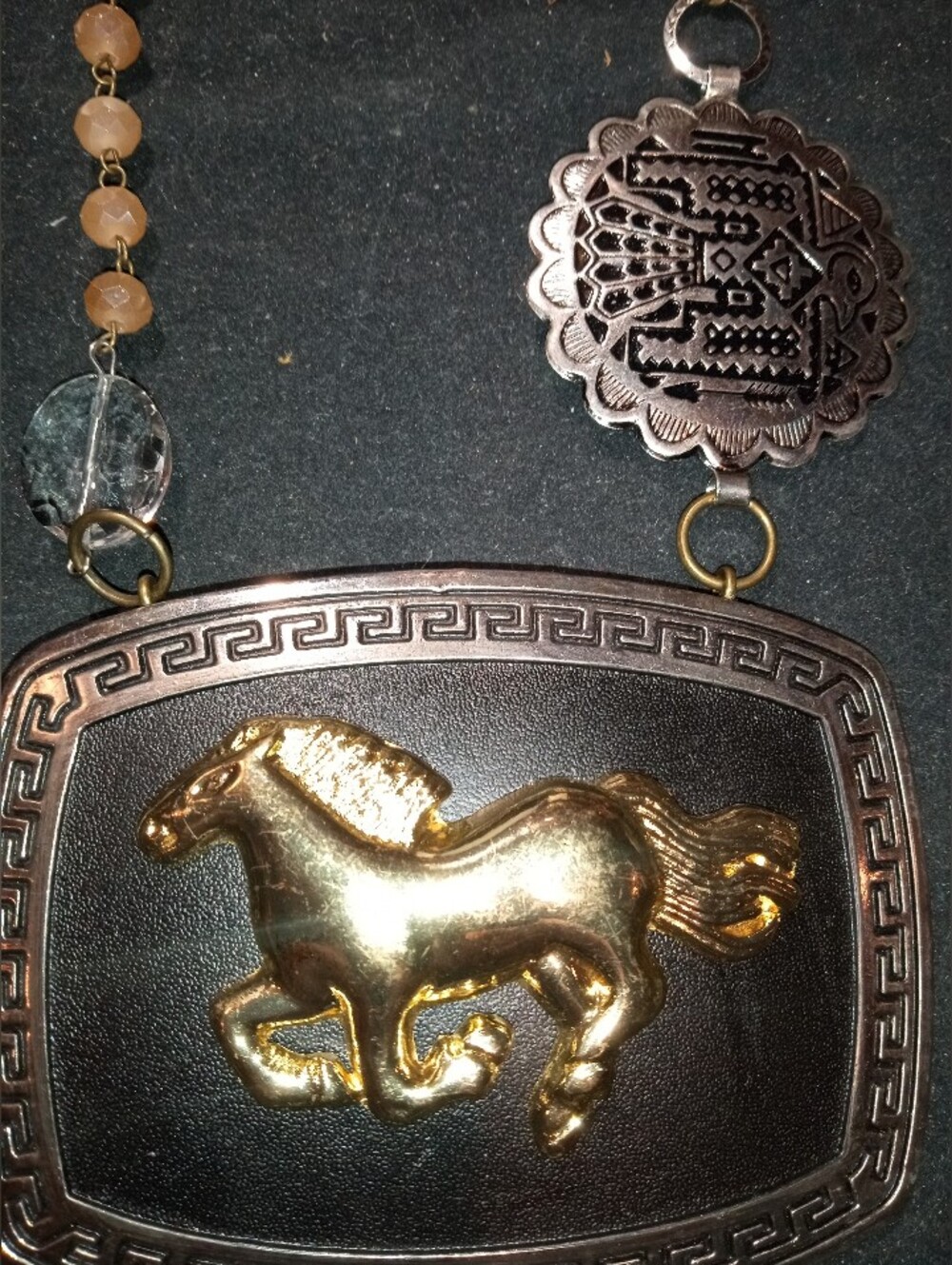 Gina Gold Horse Pendant Necklace - Black & Gold Equestrian Statement